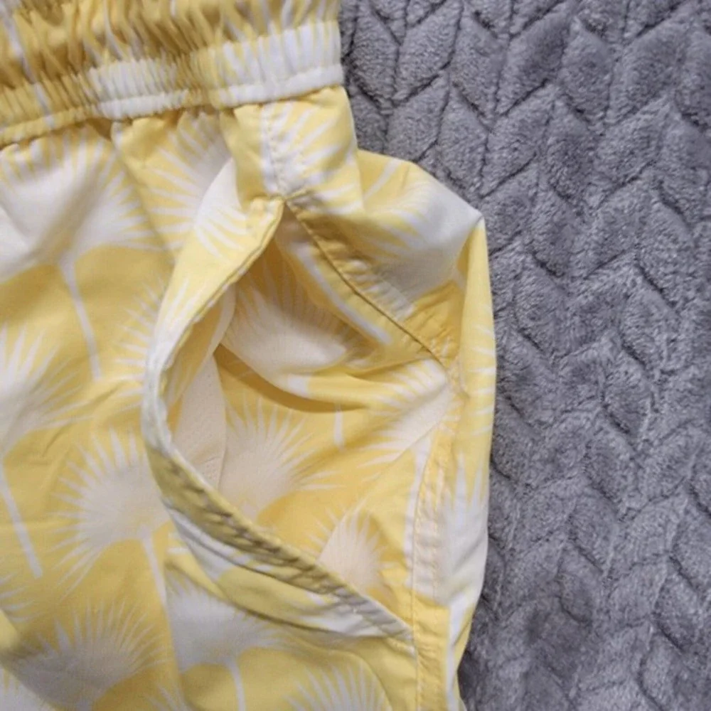 Pink House Mustique All Over Tree Print Swim‎ Trunks Men’s size 36 Yellow White